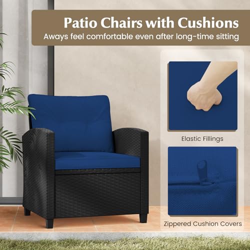 Image of Tangkula 3 Piece Patio Furniture Set, Rattan Conversation Set w /Soft Seat & Back Cushions, Tempered Glass Topped Coffee Table, Cushioned Wicker Seating Set for Backyard, Porch, Poolside