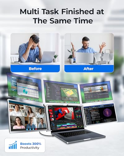 Image of RayCue Triple Laptop Screen Extender,[Only 1 Cable to Connect],14'' FHD 1080P 16:10 USB-C Laptop Screen Extender for Windows MacOS, Plug and Play for 13-17.3'' Type-C /USB-A Laptop