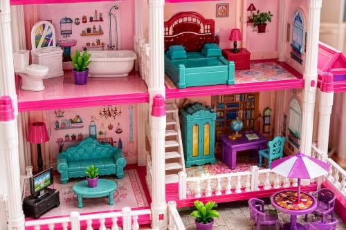 Image of Luxury Villa DIY Doll House Building Set 240 PCS with 7 Rooms, Furniture & Accessories for Girls 7+