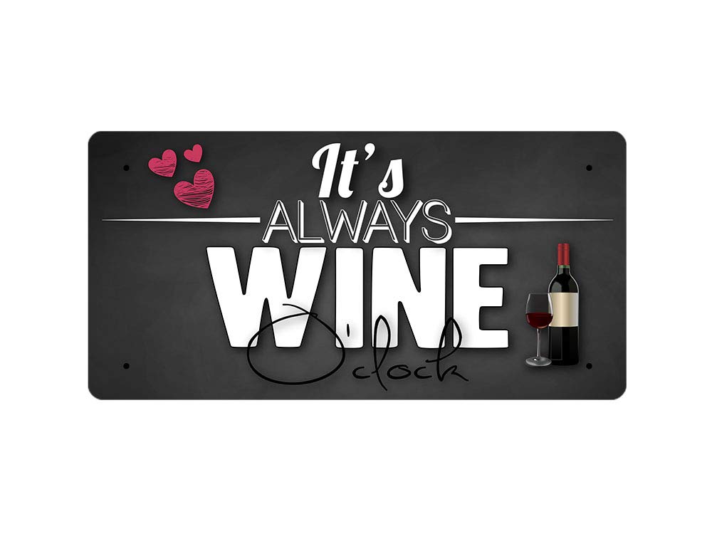 Mcmug White - It's Always Wine O'clock - Metal Sign, Decorative Sign, 200Mm X 100Mm