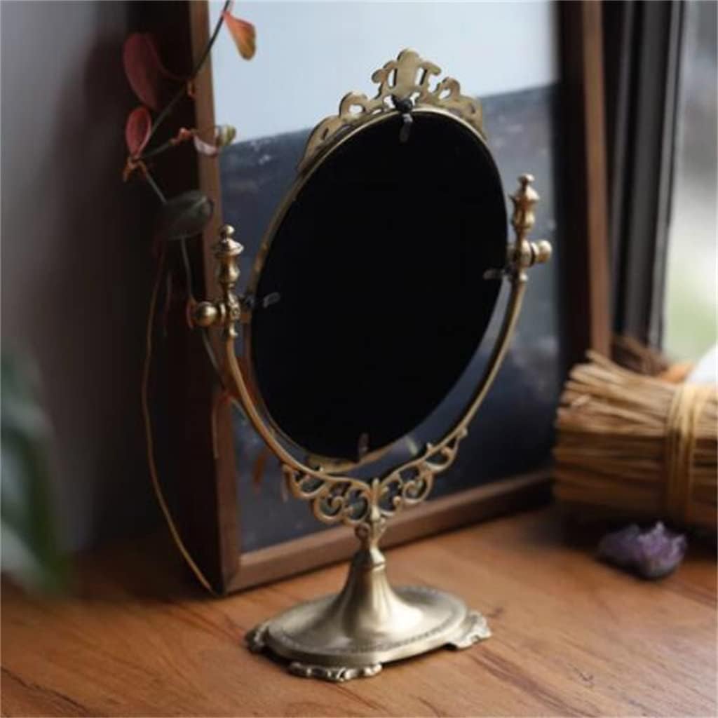 European Retro Brass Handle Mirrors Desktop Dressing Makeup Gift