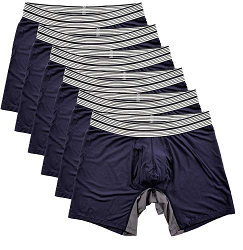 Mr. Davis Men's Bamboo Viscose Standard Cut Boxer Brief Underwear Navy Size Large 6 Pack