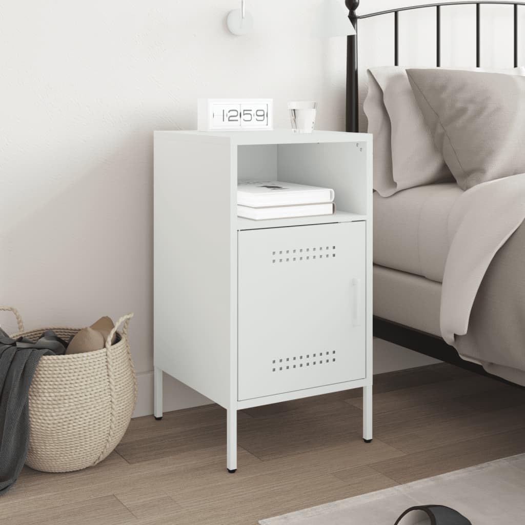 Industrie-Stil Nachttisch aus kaltgewalztem Stahl mit verstellbaren Füßen und praktischer Tür für optimalen Stauraum im Schlafzimmer oder Wohnzimmer