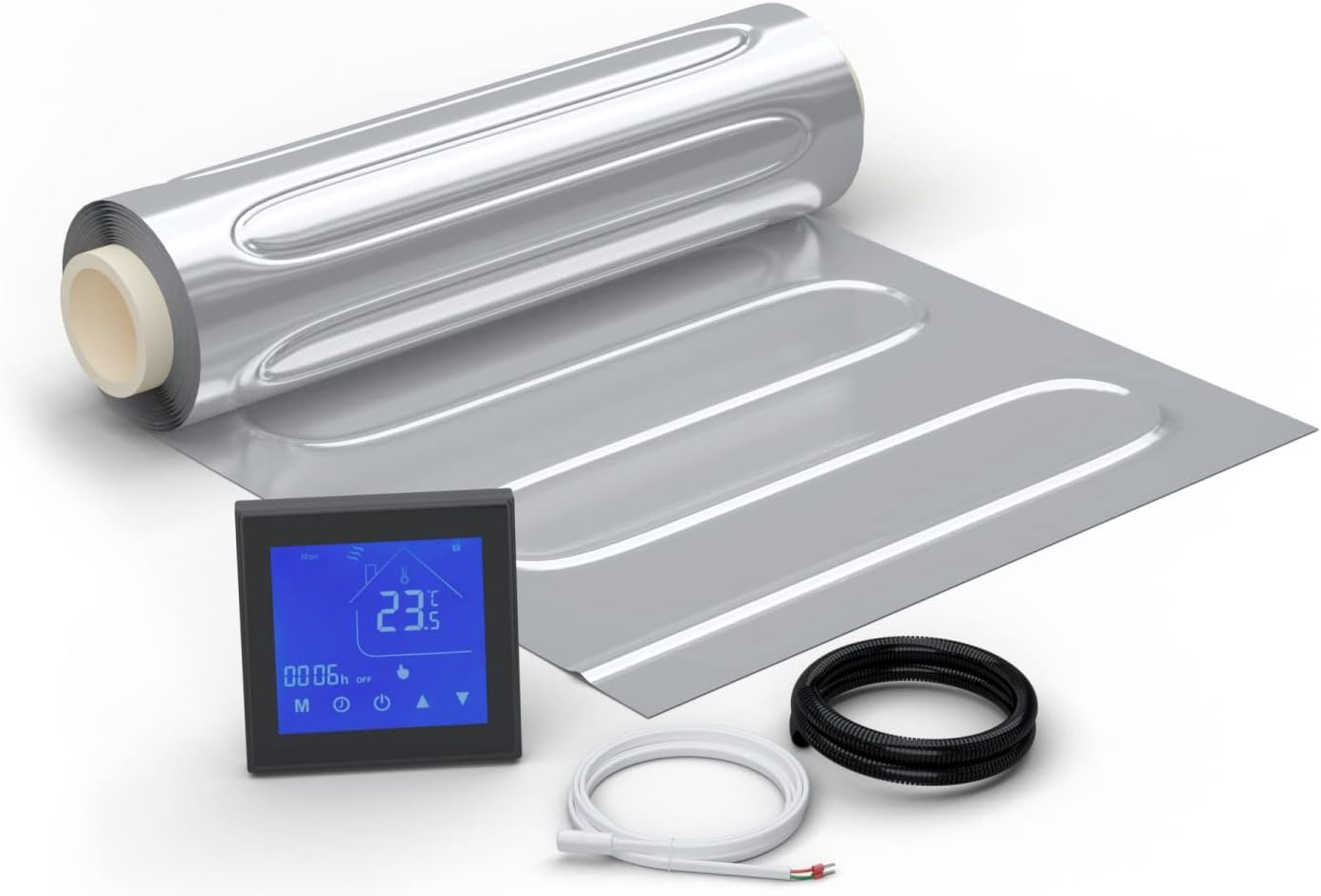 WARMON Electric Underfloor Heating Set for Laminate Floors: AZ-150 (150 W/m²) (150 W/m²) with MCS 450 Touch Thermostat Black 7 m²