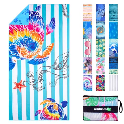 Winthome Strandtuch Beidseitig, Strandhandtuch Groß 180x90cm, Mikrofaser XXL Schnelltrocknend Leicht, Badetuch Sandfrei, für Damen Herren Reise Urlaub Schwimmen Sauna (1 Pack)