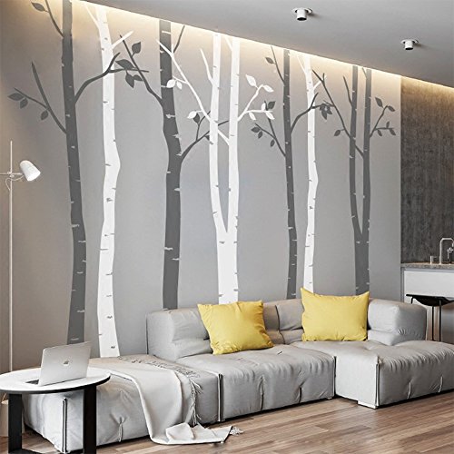 N.sunforest 7.8Ft White Birch Tree Vinyl Wall Decals Nursery Forest Family Tree Wall Stickers Art Decor Murals - Set Of 8 #TOP2