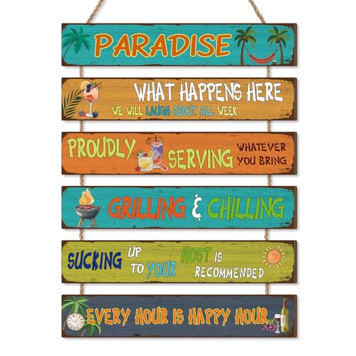 Image of CHDITB Tropical Beach Hanging Plaque,Summer Wooden Sign,Welcome to Paradise Door Decor,Summer Party Bar Decoration,Beach Sea Themed Wall Decor,Coastal Decorations for Pool Party Camper Vacation