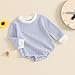 VISGOGO Unisex Baby Boy Girl Striped Romper Waffle Long Sleeve Bubble Oversized Romper Bodysuit Top Fall Onesie Clothes (Blue, 6-12 Months)