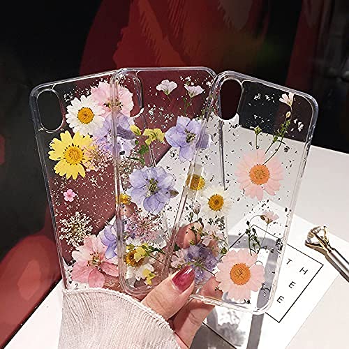 Custodia IPhone XS / X Con Fiori Secchi Naturali - Cover Sottile In Silicone E TPU, Supporto Ricarica Wireless, Quadrifoglio Viola