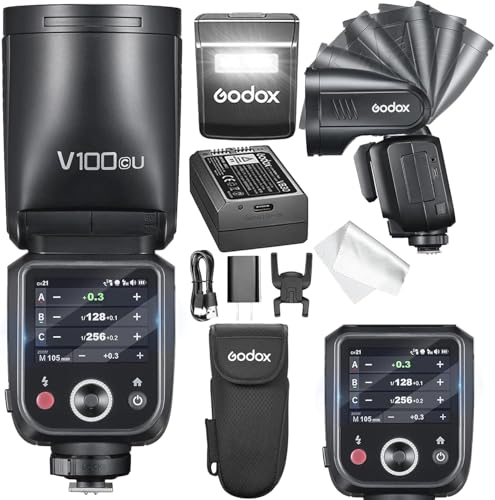 GODOX V100 C Godox Flash for Canon - 100Ws TTL Flash for Canon EOS Cameras, Touchscreen Control, 400-Full-Power-Flashes, 1.7s Recycle Time, 2.4G Wireless with External-Flash