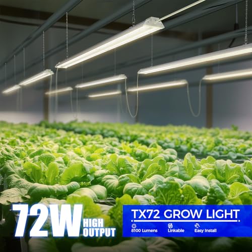 Image of Barrina TX72 4FT Grow Lights for Seed Starting, 72W(500W Equivalent), High PPFD, Full Spectrum with 660nm Red LEDs, Linkable, Hanging Grow Lights for Indoor Plants with On /Off Switch, Veg, 1 Pack