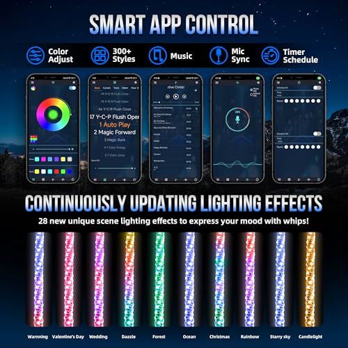 Image of 2PCS 5FT Whip Lights with Spring BaseSpiral RGB LED Whip Light with App & RF Remote ControlRGB Chasing /Dancing Lighted Antenna Whips for UTVATVRZRSXSCan-AmJeep TruckPolaris Dune Buggy HZ50150
