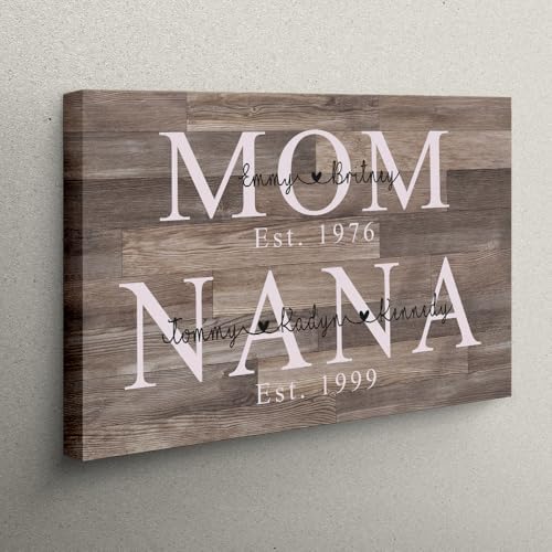 SHAANT Personalized Mothers Day Gift Canvas for Mom Grandma, Mother's Day Wall Art, Custom Photo Canvas Picture, First Mom Now Nana Custom Year and Kid's Name - 5