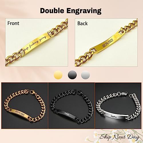 Custom Name Bar Bracelet Personalized,Engraved Stainless Steel ID Name Bracelets -Personalized Gift for Men Women Lover3
