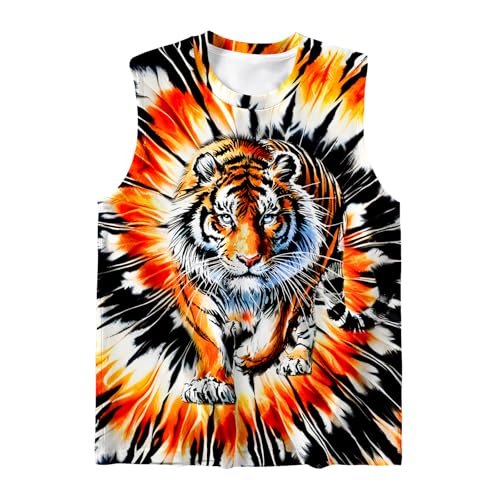 Image of DMPROD Kids Tie Dye Shirt Size 5-14 Years Sleeveless T Shirts Children Tank Tops Hippies Senior Tees for Boys Girls