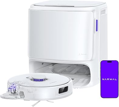 NARWAL Freo Z10 Turbo Robot Vacuum and Mop Combo, 25000Pa Suction, Edge-to-Edge Cleaning, Tangle-Free for Pet Hair, Auto Mop Wash, Smart Avoidance, Self-Emptying, for Carpet & Hard Floors, White