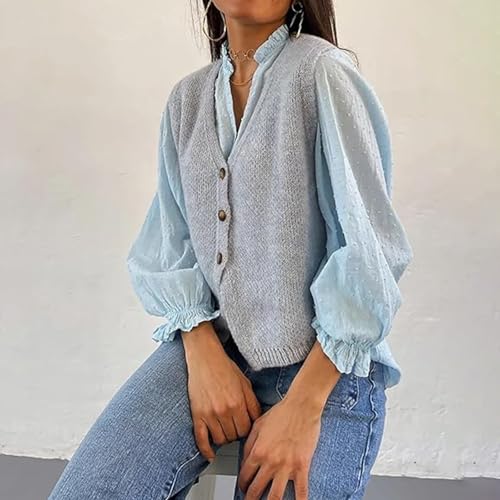 Image of Women's Y2K Button-up Knit Top Coquette Vintage Sweater Vest Fairy Grunge Solid Color Crew Neck Knit Waistcoat (D Gray, M)