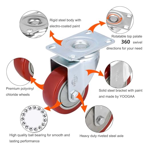 Yoogaa YOOGAA***RWS3021 3 Inch Heavy Duty Casters Capacity 1000Lbs Bearing Caster Wheels Without Brake Swivel Casters thumb #1