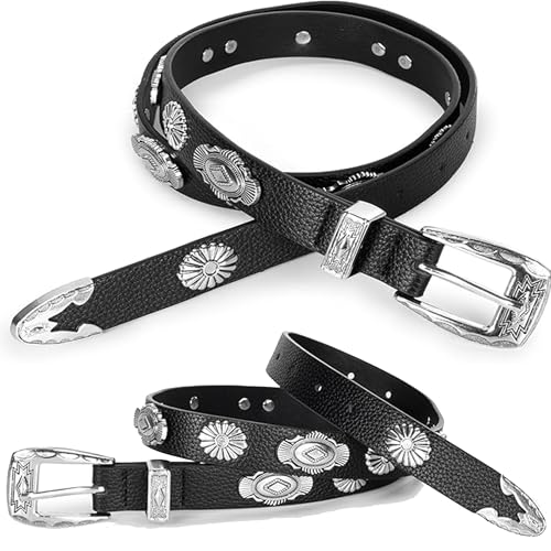 IZUS Western Belt for Women Men Oval-Concho Cowgilr Belts Faux-Leather Waist-Strap for Jeans4