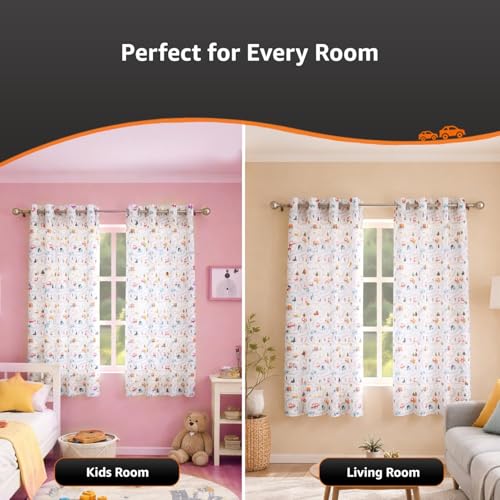 Image of Amazon Basics - Kids Room Darkening Digital Printed Window Curtains, 80-85% Room Darkening | 5 Feet |Set of 2| Digital Print | Kids Curtain |for Living Room and Bedroom | 115cmx 150cm, Design-Car
