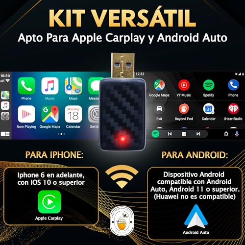 SweetSolutions© Adaptador Carplay Inalámbrico | Android Auto |2 En 1| Convierte Conexión por Cable a Inalámbrica para Coche | Compatible con iOS 10+ y Android 11+, USB-C/A, 6GHz WiFi - imagen 6