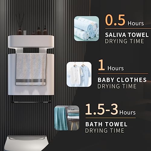 Electric Heated Towel Rack Wall Mounted Towel Warmer With Hanger, Plug-In Electric Heating Bath Towel Warming For Bathroom Hot Towel Drying Rack (Vertical Rack With Shelf - (Warm White)) #TOP1