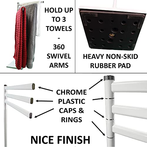 Freestanding Towel Rack Holder 3 Swivel Arms Square Base White Metal #TOP3
