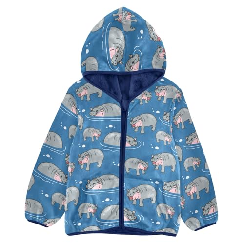 Funny Hippos Toddler Fleece Jacket Baby Boys Hooded Zipper Long Sleeve Thick Warm Outerwear 3-10 Years