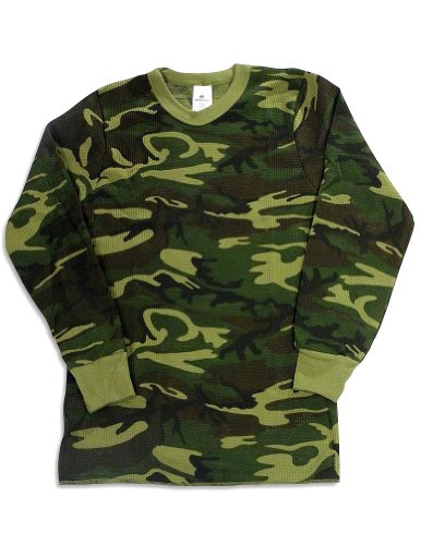 Indera - Mens Long Sleeve Camouflage Thermal Top, Olive, 812LS 27472-Medium