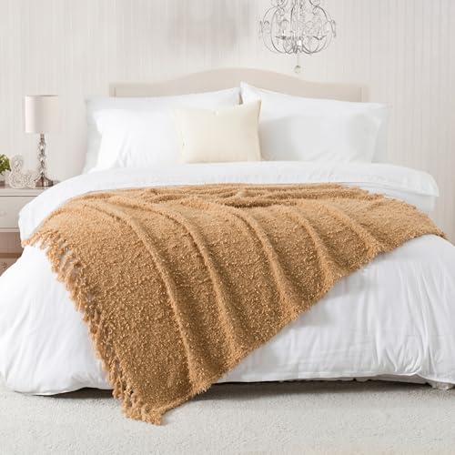 CloudDwelling Winter Knit Throw Blanket Fluffy Fuzzy Soft Lightweight Cozy Farmhouse Tassels Chunky Knitted Throws for Couch Sofa Bed (Camel, 50"x60") by CloudDwelling - Used condition - Image 6