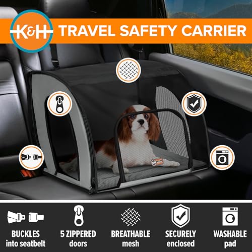 K&H Pet Products Enclosed Dog Car Seat, Travel Safety Carrier for Pets, Dog Travel Car Seat, Soft-Sided Covered Cat Carrier, Washable Pad, Multiple Entrances, Mesh Windows - Medium 24 X 19 X 17in - Image 6