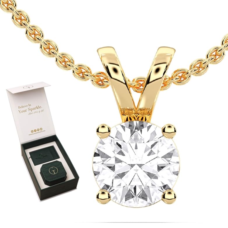 14K Yellow/White Gold Pendant Necklace With 0.50-1.00 TCW Lab Grown Diamond in Pear/Round Shape (E-F Color, VVS-VS), Adjustable Length from 15"-16.5", IGI Certified, Necklaces For Women, Gift For Her2