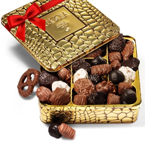 mothers day chocolate gift basket, gourmet chocolates variety snack box, assorted food arrangement platter, birthday present, holiday, corporate parties, sympathy, candy gifting idea, him, her, men, women, family (gold delight)