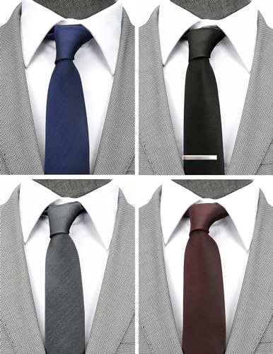 Image of Skinny Solid Ties for Men, 2.5 inch Slim Plain Neckties 4-Pack