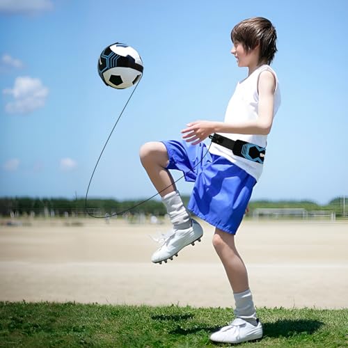 Sportout Fußball/Volleyball/Rugby Kick Throw Trainer Solo Fussball Trainingszubehör Kinder Fußball Training Verstellbar Fussball Geschenk Jungen (Blau)