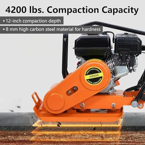 Image of GarveeTech 7HP Plate Compactor, 212CC Gas Engine Jump Jack Compactor, 4200 Lb Compacting Force, 5600 VPM Pavement 22.1x15.9 Inch Plate Compactor for Sidewalks, Asphalt, Pavers, Landscaping (Orange)