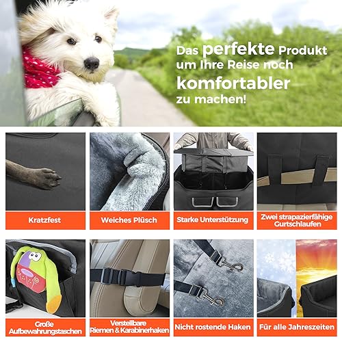 Babenest Hunde Autositz, Sehr Stabiler Mehrere Haustiere Auto Erhöhter mit Sicherheitsgurt für Mittlere Hunde, Faltbare Waschbarer und Große Kapazitäter Verstärkter Hundekorb für Rücksitz (Schwaz, L)