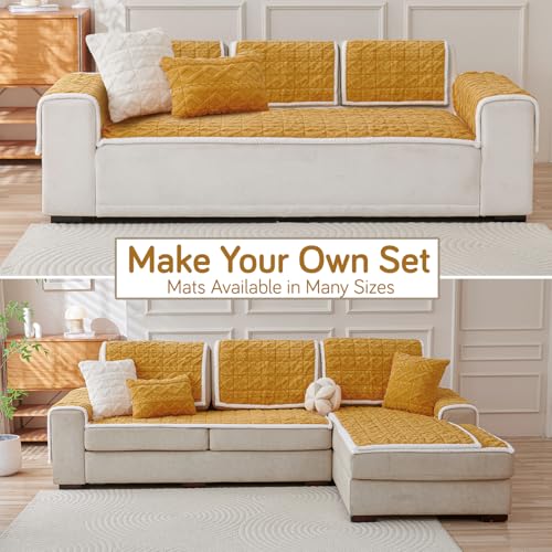 Image of HOKIPO 'Italian Caelora' Luxury Jacquard Plush Sofa Cover Mat | Make Your Own Sofa Cover Set, Mat Length 70(D) x 120(L) cm, Honey Yellow (AR-5956-YLW)