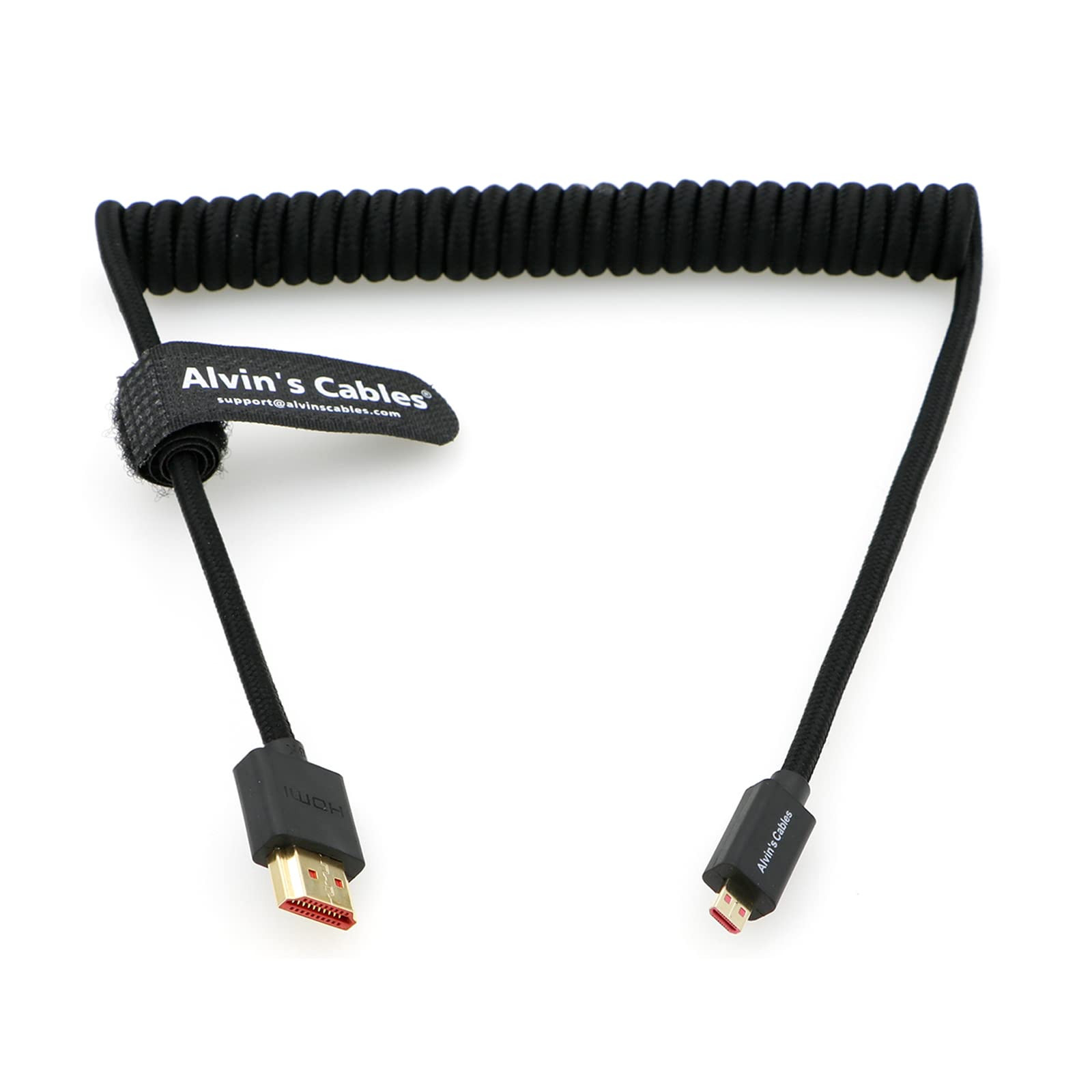 Alvin's Cables 8K 2.1 Micro-HDMI to HDMI Braided Coiled-Cable for Atomos-Ninja-V 4K-60P Record 48Gbps for Canon-R5C| R5| R6