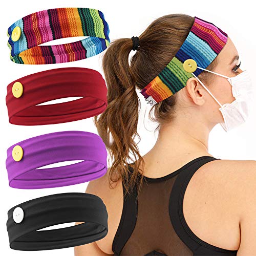 Button Headbands 4 Pack for Women Nurses, Stretch Hair Bands Holder for Ears,178I