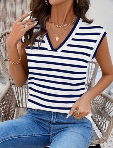Image of AKEWEI Sweater Vest Women Sleeveless Knitted V Neck Cap Sleeve Pullover Tank Tops 2025 Summer Fall Fashion Causal Trendy