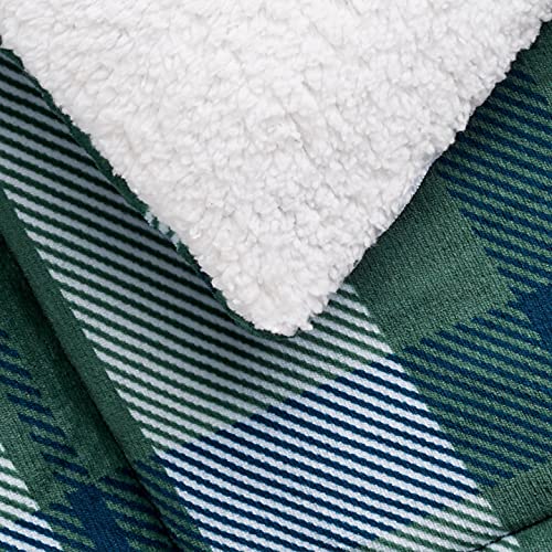 Image of Amazon Basics 3-Piece Ultra-Soft Micromink Sherpa Fleece Bedding Set, Warm All Season Comforter, Full /Queen, Green Plaid