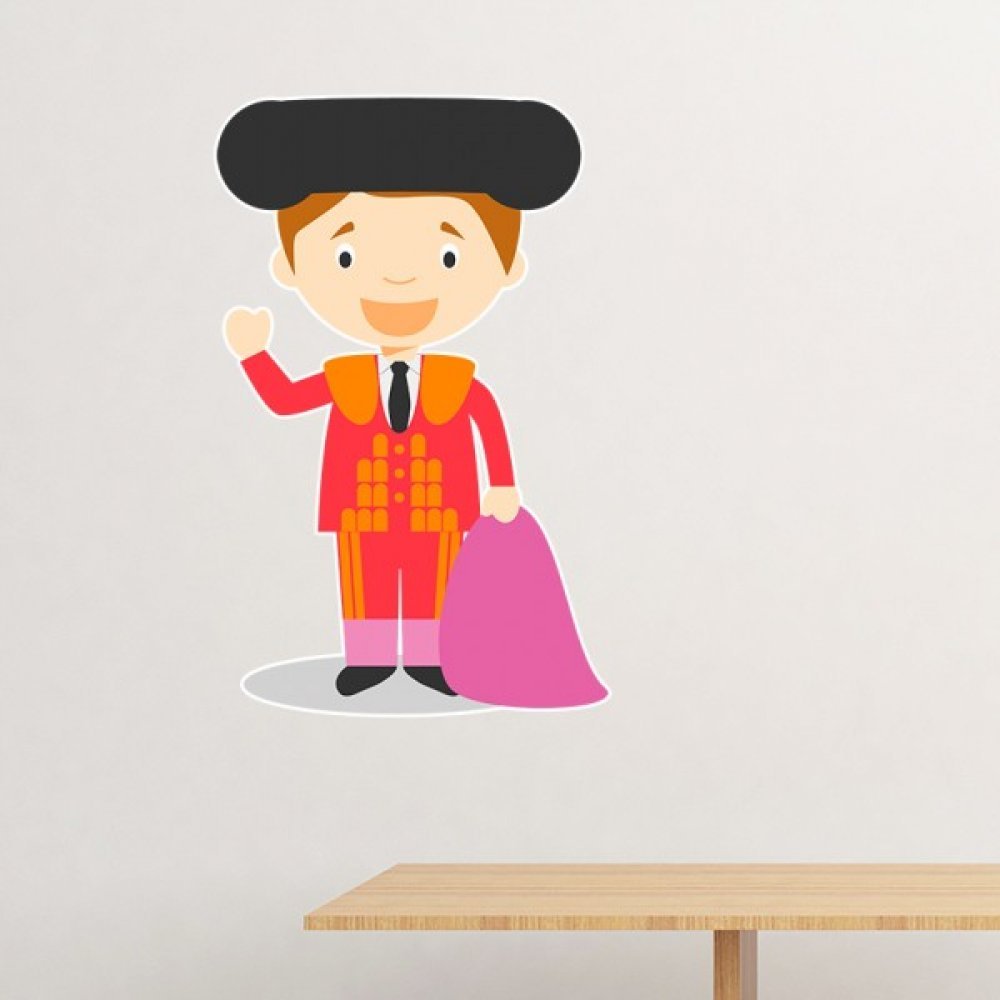 Sticker torero cartoon rouge violet 40cm amovible et repositionnable pour chambre