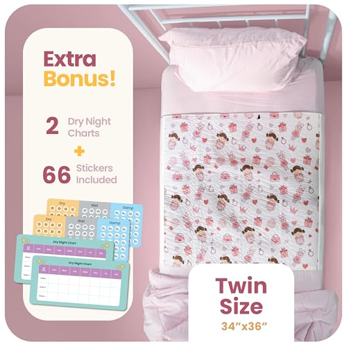 Image of IMPROVIA Pee Pads for Kids - Bed wetting Pads for Kids Potty Training Bed mats for Toddlers Waterproof Reuseable Washable Absorbent, Non Slip - Doll Design - Twin Size 34 inchx36