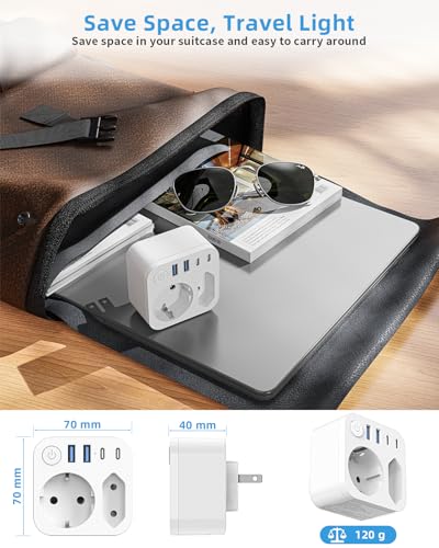 Deutschland Nach Japan Adapter Mit 4 USB (2 Typ-C), 2 Fach Reiseadapter, Reisestecker Schuko Auf Typ A für USA, Japan, Kanada, Weiß