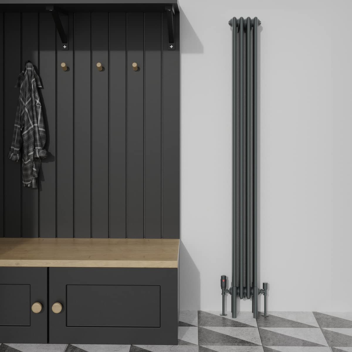 Warmehaus Traditional Cast Iron Style Anthracite Quadruple Column Vertical Tall Radiator 1800x200mm Perfect for Bathrooms, Kitchen, Living Room