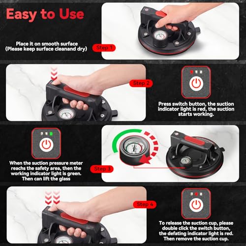 Avhrit Electric Glass Suction Cups, 2 Pack 8 Inch Vacuum Suction Cups Heavy Duty For Lifting Large Glass, 500Lbs Load Capacity, Rechargeable Glass Lifter For Windshield, Window, Granite, Tile Lifting thumb #3