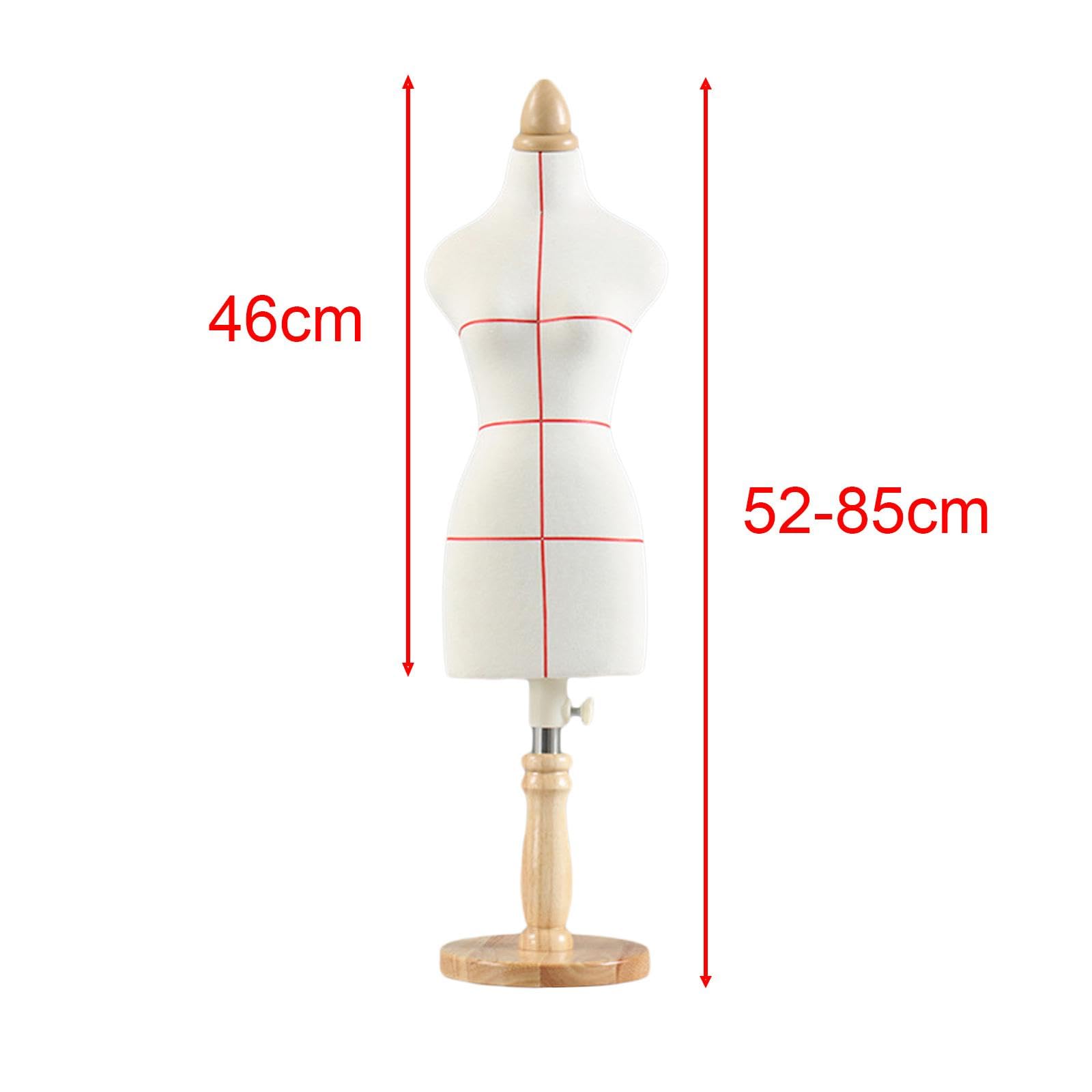 Miniatur Kleidungsform Weiblich Schneiderbüste Puppenmannequin Mini Dressform Körper mit Stabilem Holzfuß Zum Nähen für Puppenbekleidung Schaufenster, 46 cm mit Linie