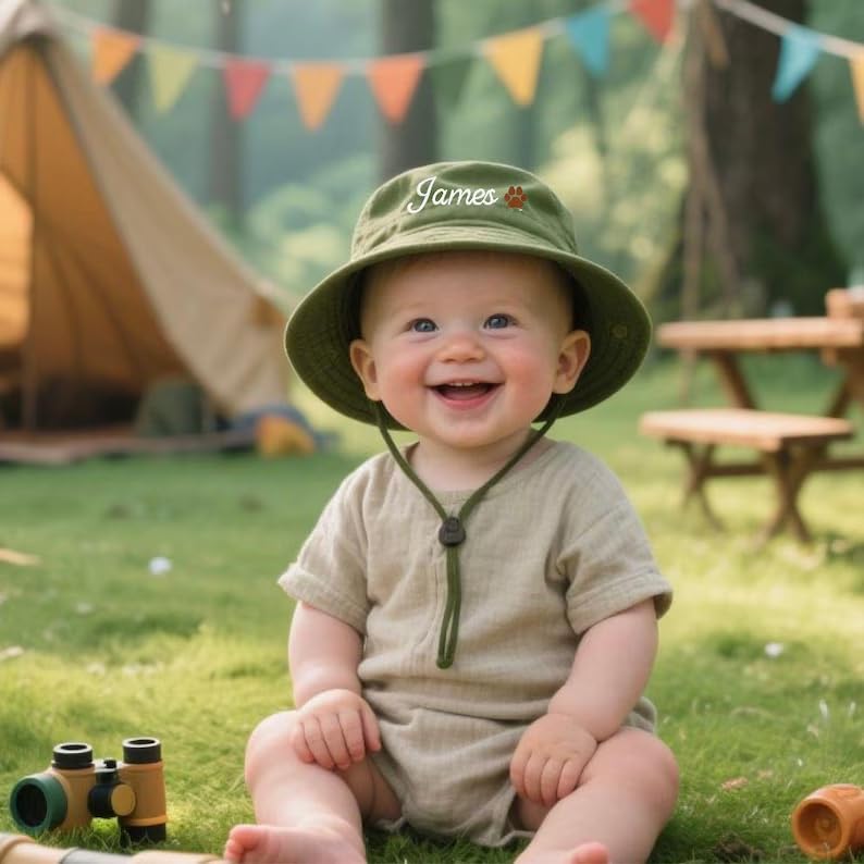 Personalized Embroidered Baby Sun Hats, Custom Kids Name Bucket Hat for Toddlers, UPF 50+ Sun Protection Wide Brim Summer Swim Beach Bucket for Newborn Boys Girls, Travel Vacation Picnic Child Sunhat3