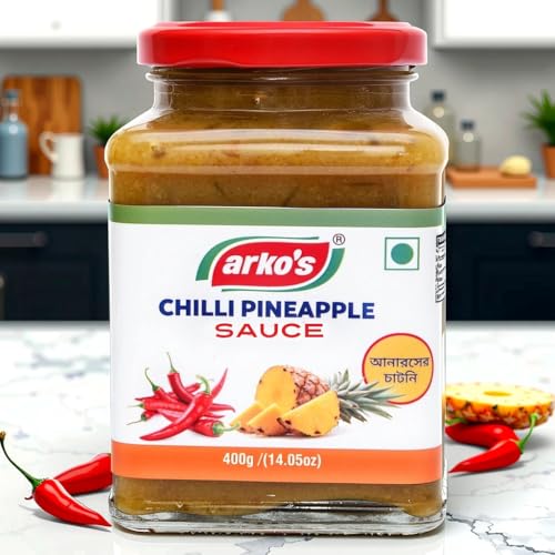 Image of ARKOS Homemade Chilli pineapple Sauce 400gm with 100% natural ingredients,Hot, Tangy, Sour, & Spicy with Authentic Chinese flavour Chilli Pineapple Sauce thick liquid eaten with food